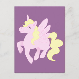Cute Rosa Unicorn Pegasus (Unipeg) Vykort