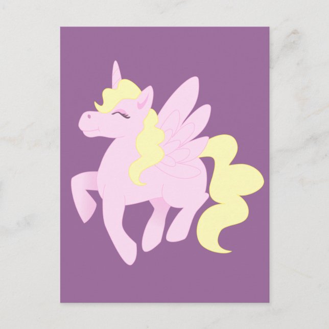 Cute Rosa Unicorn Pegasus (Unipeg) Vykort (Framsida)
