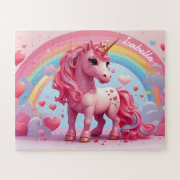 Cute Rosa Unicorn Personlig Kids Pussel