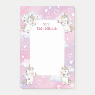 Cute Rosa Unicorn Personlig Mitzvah Post-it Block