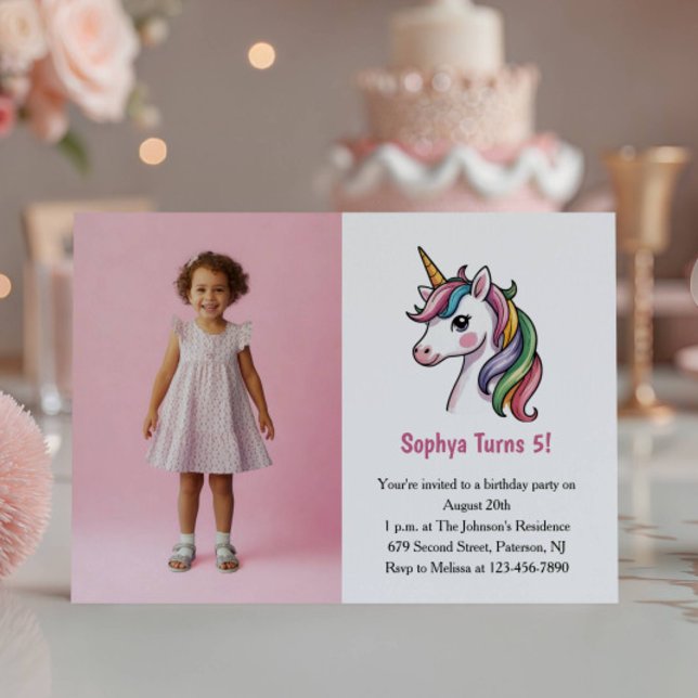 Cute Rosa Unicorn Photo Barns födelsedag Party Inbjudningar (Skapare uppladdad)