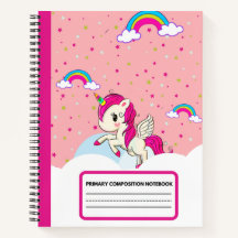 Cute Rosa Unicorn Rainbow Composition Notebook