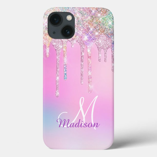 Cute Rosa Unicorn Rainbow Glitter Drives monogram (Baksida)