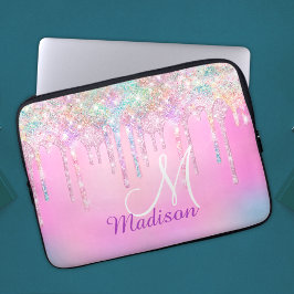 Cute Rosa Unicorn Rainbow Glitter Drives monogram Laptop Fodral