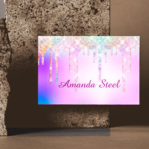 Cute Rosa Unicorn Rainbow Glitter Drives monogram Magnetiska Visitkort
