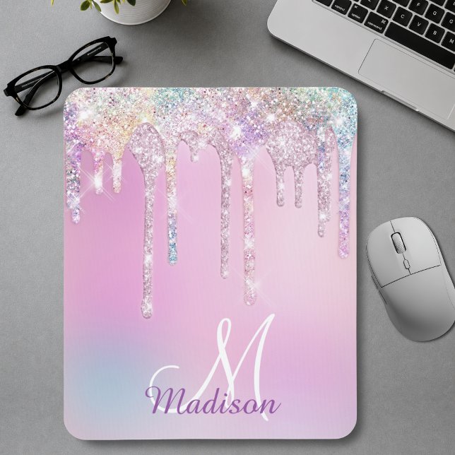 Cute Rosa Unicorn Rainbow Glitter Drives monogram Musmatta (Skapare uppladdad)