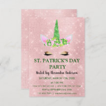 Cute Rosa Unicorn St. Patrick Day Party