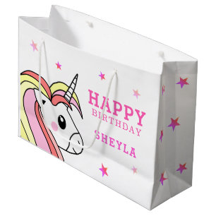 Cute Rosa Unicorn Stars Girl Birthday