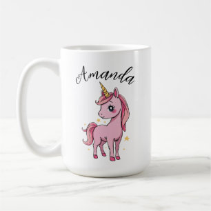 Cute Rosa Unicorn Stars Girl Namn Kaffemugg
