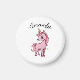 Cute Rosa Unicorn Stars Girl Namn Magnet