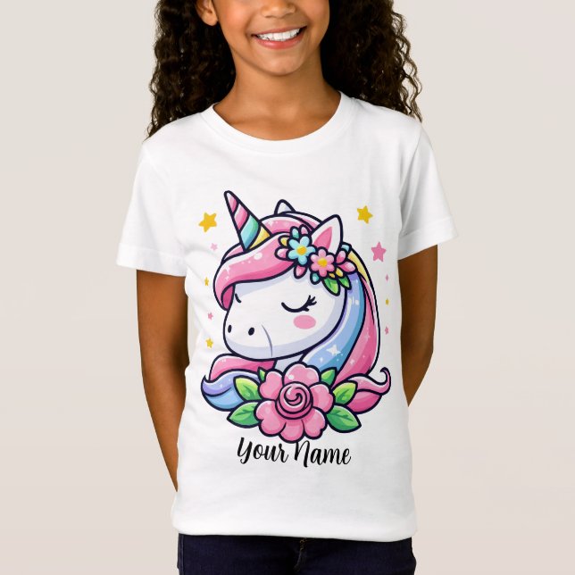 Cute Rosa Unicorn T Shirt (Framsida)