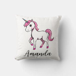 Cute Rosa Unicorn Tecknad Namn Kudde