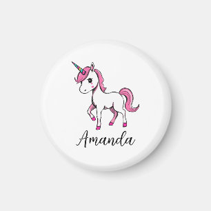 Cute Rosa Unicorn Tecknad Namn Magnet