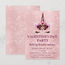 Cute Rosa Unicorn Valentine Day Party