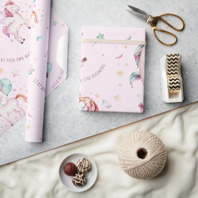 Cute rosa unicorns gör din egen magiska babydusch presentpapper (Hantverk)