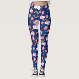 Cute Rosa Unicorns och Blommönster Leggings