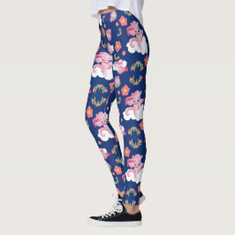 Cute Rosa Unicorns och Blommönster Leggings