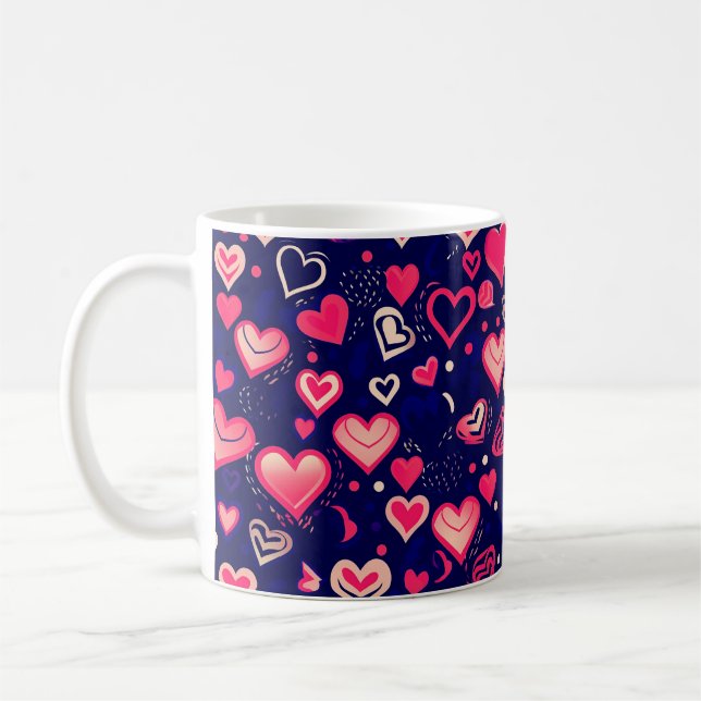 Cute Rosa Valentine Hearts Kaffemugg (Vänster)