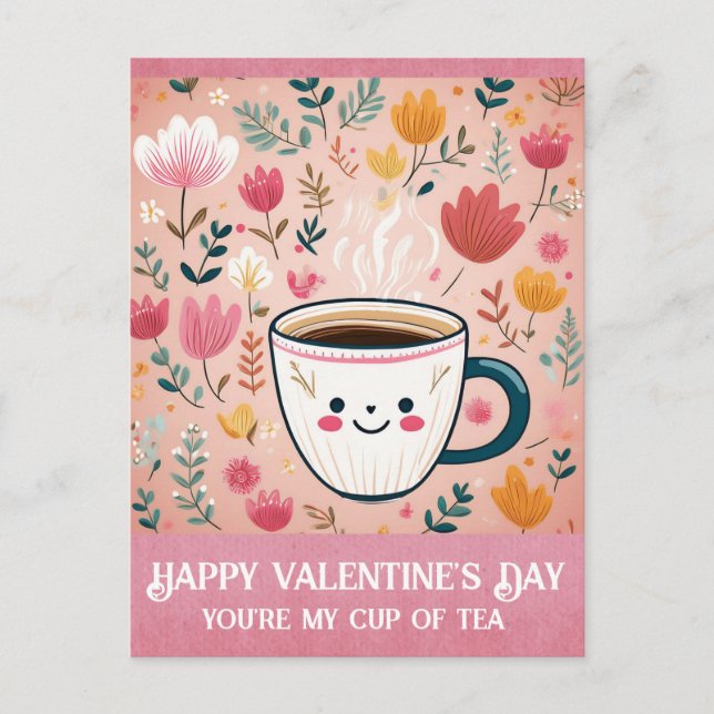 Cute Rosa Valentines day Du är min Kopp av Tea Vykort (Framsida)