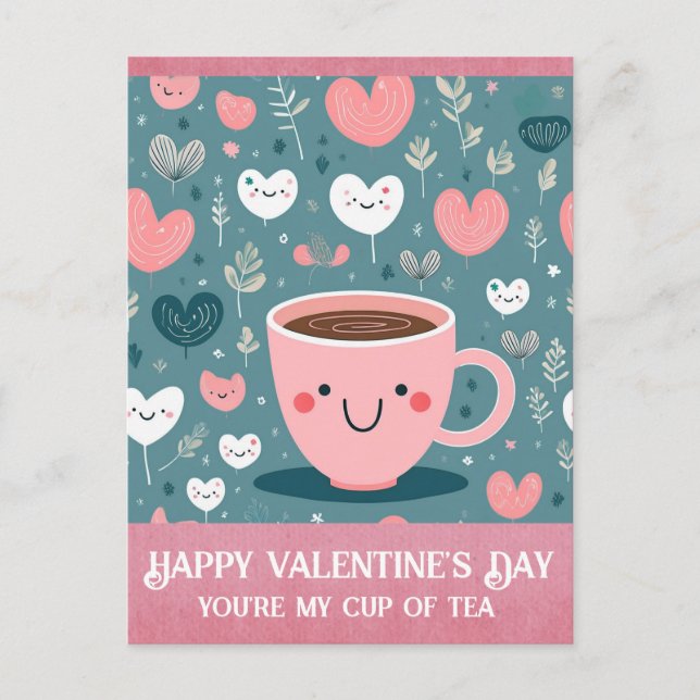 Cute Rosa Valentines day Kopp i Tea Hearts Vykort (Framsida)