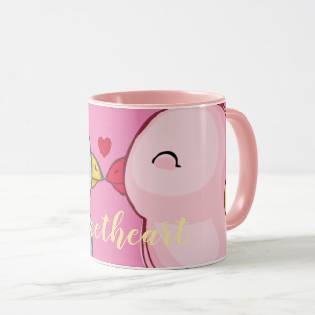 Cute Rosa Valentines day Love birds Mugg (Framsida höger)