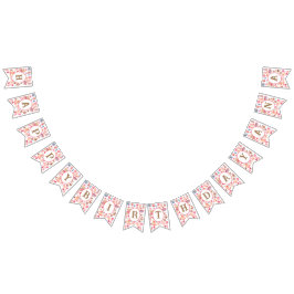 Cute rosa vattenfärg med nalle och hjärta vimplar