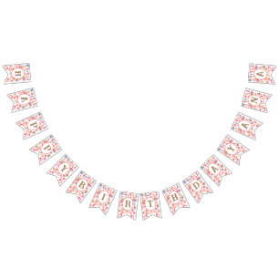 Cute rosa vattenfärg med nalle och hjärta vimplar