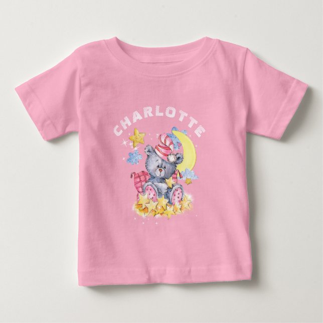 Cute Rosa Vattenfärg Sömnig Bear T Shirt (Framsida)