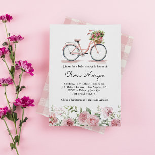 Cute Rosa Vintage Bicycle Girl Baby Shower Inbjudningar