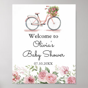 Cute Rosa Vintage Bicycle Girl Baby Shower Poster