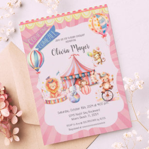 Cute Rosa Vintage Carnival Circus Baby Shower Inbjudningar