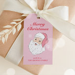 Cute Rosa Vintage jultomte Gift Märkre Presentetikett<br><div class="desc">Den här söta presenten har en glad vintage Santa ansikte på en rosa bakgrund som du kan anpassa med ditt personliga namn eller med din familj. Baksidan har en snöflinga mönster. Denna julklapp är en roligt för att säga TACK för att komma till jul eller helgdag! Koppla enkelt märkrn till...</div>