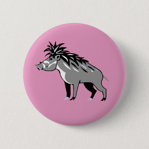 Cute rosa Warty GRIS - Endangångna djur - Warthog Knapp