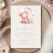 Cute Rosa Watercolor Bear Girl Baby Shower