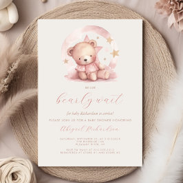 Cute Rosa Watercolor Bear Girl Baby Shower Inbjudningar
