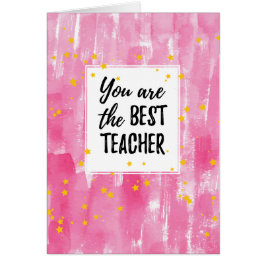 Cute Rosa Watercolor Best Teacher-uppskattning Hälsningskort