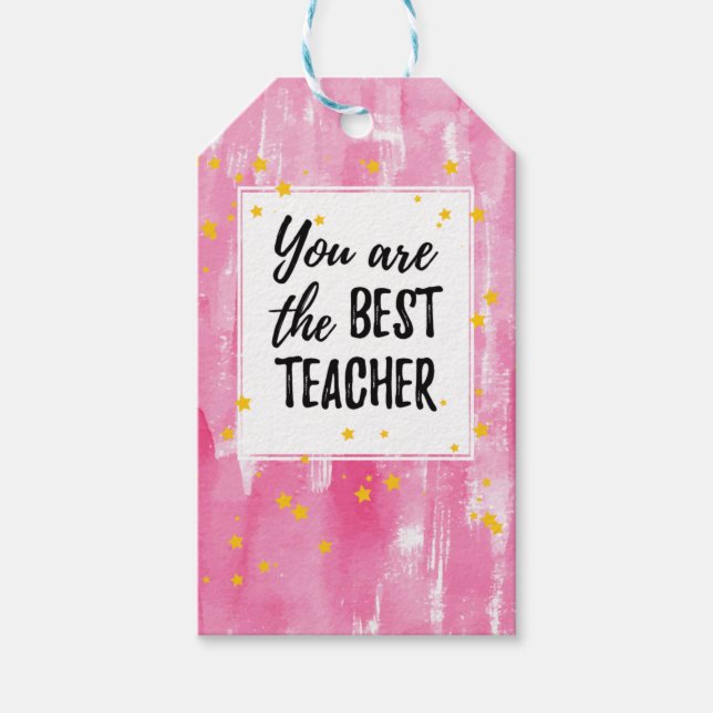 Cute Rosa Watercolor Best Teacher-uppskattning Presentetikett (Framsidan)