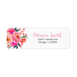 Cute Rosa Watercolor Blommigt Bouquet Elegant Returadress Etikett