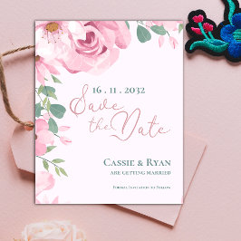 Cute Rosa Watercolor Blommigt Bröllop spara datum Vykort