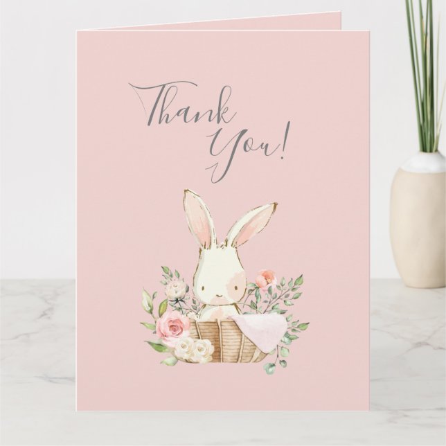Cute Rosa Watercolor Bunny Baby Shower Tack Kort (Framsida)