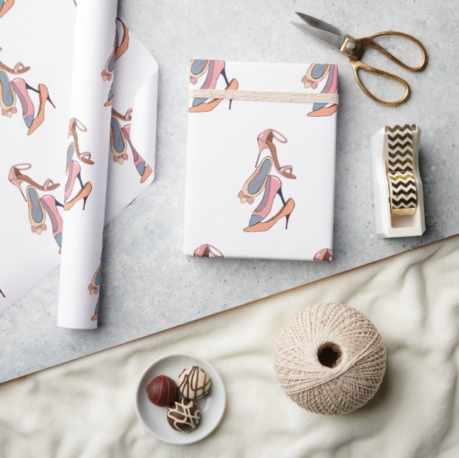 Cute Rosa Watercolor Diva Glam Stilettos Presentpapper (Hantverk)