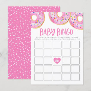 Cute Rosa Watercolor Donuts Baby Shower Bingo Tilläggskort