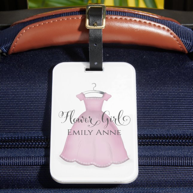 Cute Rosa Watercolor Flower Girl Calligraphy Bagagebricka (Framsida Insitu 2)