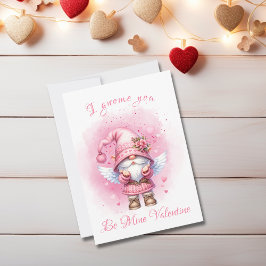 Cute Rosa Watercolor Gnome Alla hjärtans dag Julkort
