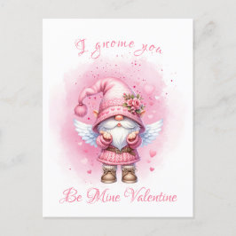 Cute Rosa Watercolor Gnome Alla hjärtans dag Vykort