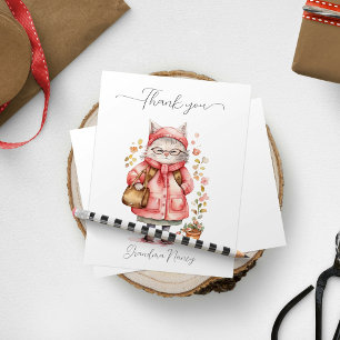 Cute Rosa Watercolor Grandma Cat Blommigt Tack Kort