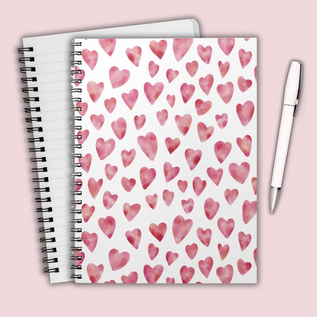 Cute Rosa Watercolor Kärlek Heart Mönster Anteckningsbok (Pink watercolor love heart notebook)