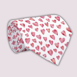 Cute Rosa Watercolor Kärlek Heart Mönster Slips