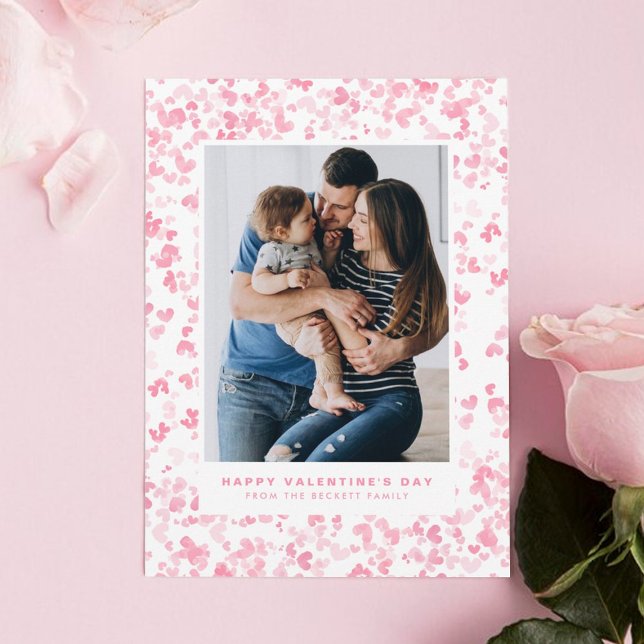 Cute Rosa Watercolor Kärlek Hearts Valentine Day Julkort (Skapare uppladdad)