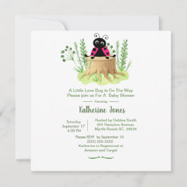 Cute Rosa Watercolor Ladybug Girls Baby Shower I Inbjudningar